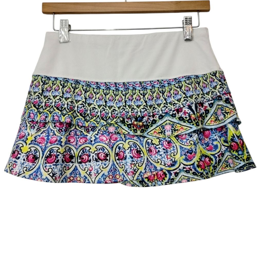 Lucky In Love Women's Tiered Scallop Activewear Skirt Skort Size S Multicolor